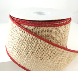 Wired classy red edging burlap christmas ribbon