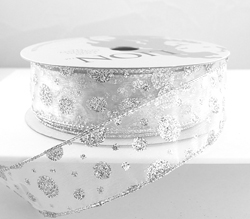Wired Sheer Silver Glitter Christma Ribbon