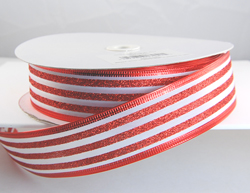 Wired Red and White striped Christmas Ribbon