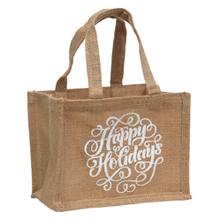 100% Burlap Bag or Container with Happy Holidays in Print