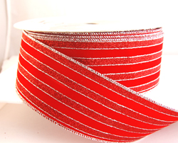 Wired Red and Gold Glitter Striped Christmas Ribbon