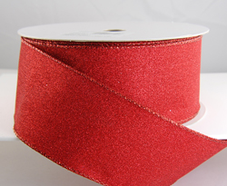 Wire Edged Red Solid Glitter Ribbon