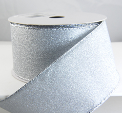 Wired Silver Glitter Christmas Ribbon