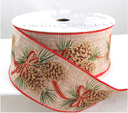 wired poly burlap christmas ribbon with pinecones and red green and gold accents 2 12 or 40 50 yards - Burlap Christmas Ribbon wired poly burlap christmas ribbon with pinecones and red green and gold accents 2 12 or 40 50 yards - Burlap Christmas Ribbon