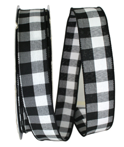 Wired Black and White Checked Plaid Ribbon