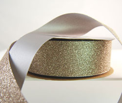 Glitter Frosted Satin Champagne Ribbon 1 1/2 - 25 Yards